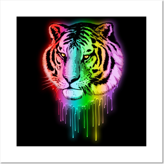 Tiger Neon Dripping Rainbow Colors Wall Art by BluedarkArt